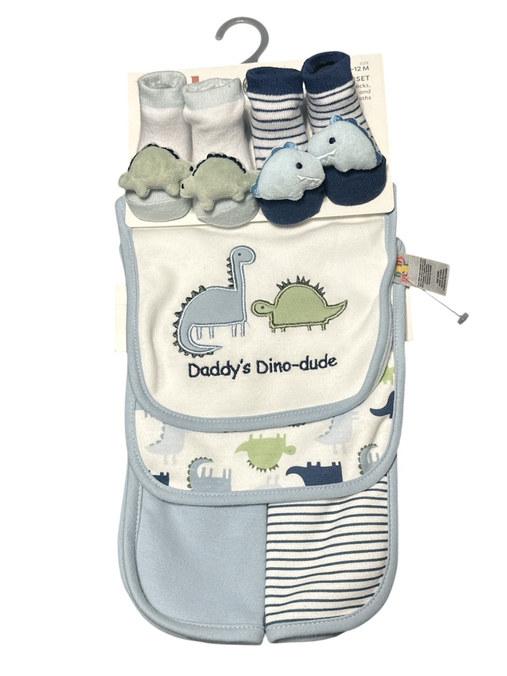 Daddy's Dino-Dude Baby Bib & Sock Set - 0/12 Month 6 piece gift set
